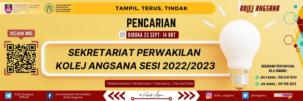 jpkangsana's tweet photo. Assalamualaikum WBT,
Salam UiTM DiHatiku,
Salam Angsana.

!!️PENCARIAN SEKRETARIAT PERWAKILAN KOLEJ (SPK) ANGSANA SESI 2022/2023 !!️ https://t.co/ZCAHdVPyCc