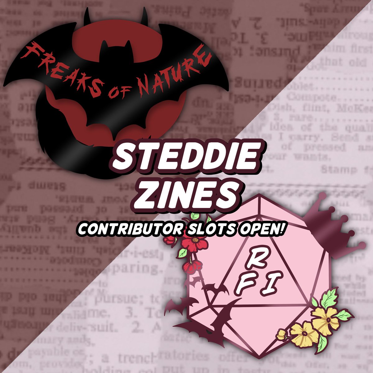 LOOKING FOR STEDDIE ARTISTS AND WRITERS! 

We have contributor slots open for our NSFW and SFW zines! 

Freaks of nature, r18 monster au zine:  docs.google.com/forms/d/1KYffO…

Roll for Initiative, sfw fluffy zine: docs.google.com/forms/d/1AG5V0…
