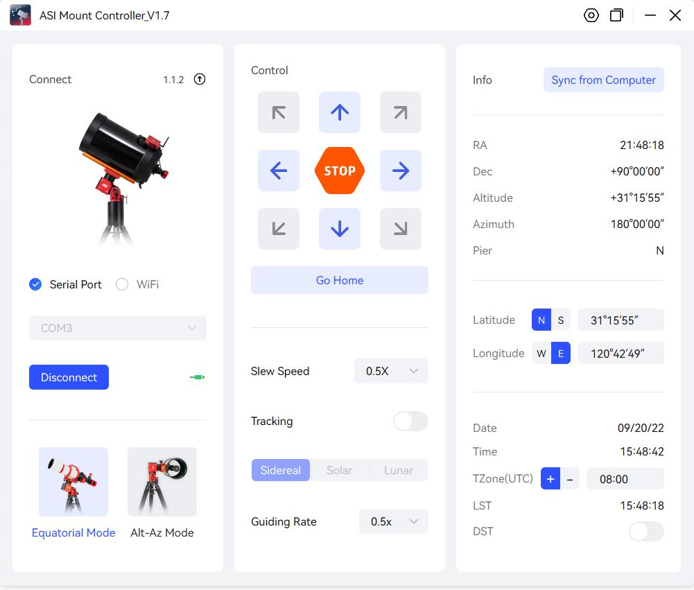 zwoastro's tweet photo. A new function is added to ASIStudio v1.7- ASI Mount Controller. 
Right now it is basically designed to help you to control the movement of AM5, but in our plans more features, such as GOTO and plate solve will also be supported in the future. 💪 https://t.co/Gh57NRqCl1
