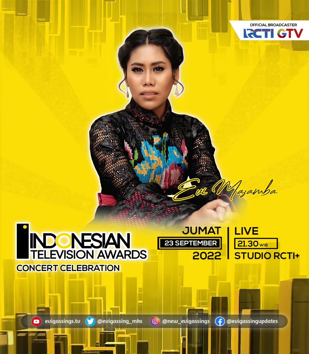 Selamat siang evigassing dimanapun berada
Jangan lupa saksikan penampilan <a href="/DA2_Evi/">EVI_MASAMBA_REAL</a> di <a href="/ITAwards_ID/">IndonesianTVAwards</a> CONCERT CELEBRATION
MALAM INI..!! Pukul 21.30 wib
LIVE DI <a href="/OfficialRCTI/">RCTI</a> &amp; <a href="/OfficialGTVID/">OfficialGTVID</a>

#ITA2022 #IndonesianTelevisionAwards #evimasamba #evigassingindonesia