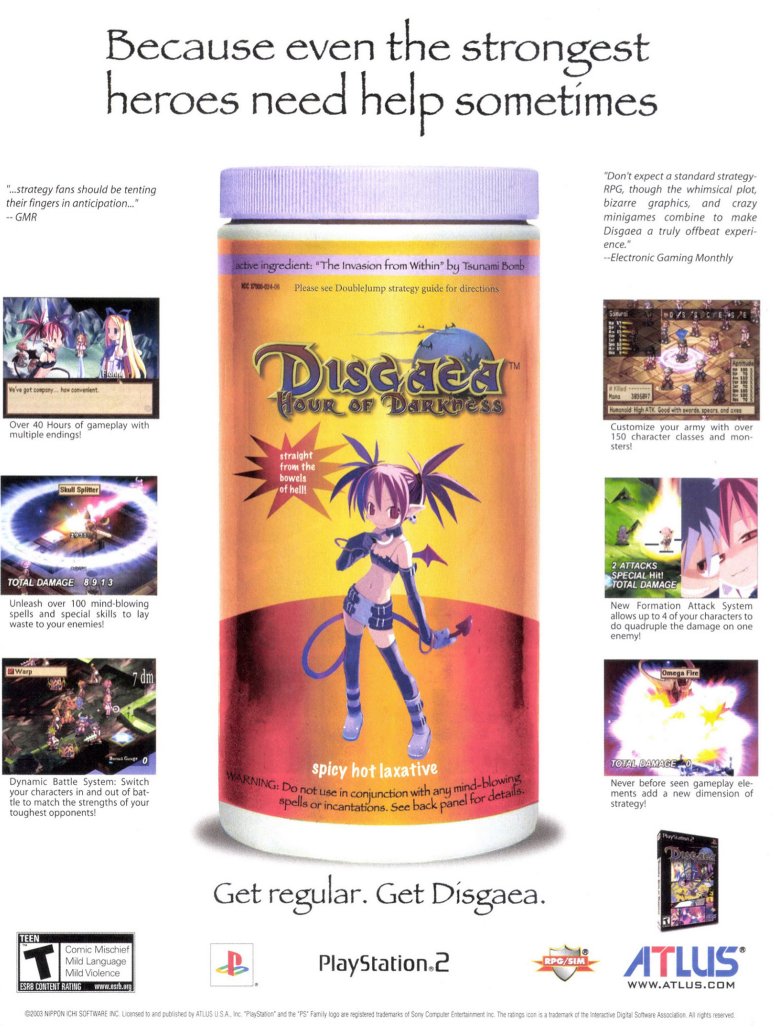 VGPrintAds's tweet photo. Disgaea: Hour of Darkness for Playstation 2

PSM Issue 78 - December 2003 https://t.co/QvLqfdj6K9