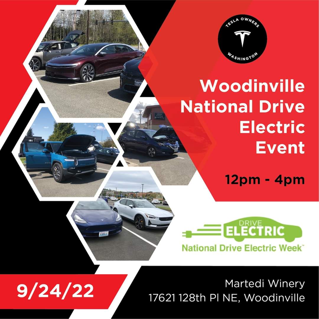 TeslaOwnersWA's tweet photo. We have Tesla Lucid Rivian Ford Hyundai Kia Nissan Zero Volvo & conversion EV owners registered to attend, answer questions & talk EV ownership!
#PlugInAmerica #ElectricVehicleAssociation #ev_association #SierraClub #TeslaOwnersWA #TeslaOwnersClub #Tesla #NDEW2022 #MartediWinery https://t.co/CBG28s5FZq