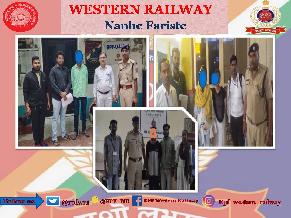 rpfwr1's tweet photo. #OperationNanheFarishte
On 22.09.2022, vigilant RPF cops rescued 03 minors, including a girl in separate incidents at Ujjain, Ratlam &amp; Ankleshwar stations across WR. Comforted, consoled &amp; given custody to CWC.
@WesternRly @RPF_INDIA https://t.co/zzGFJNgQso