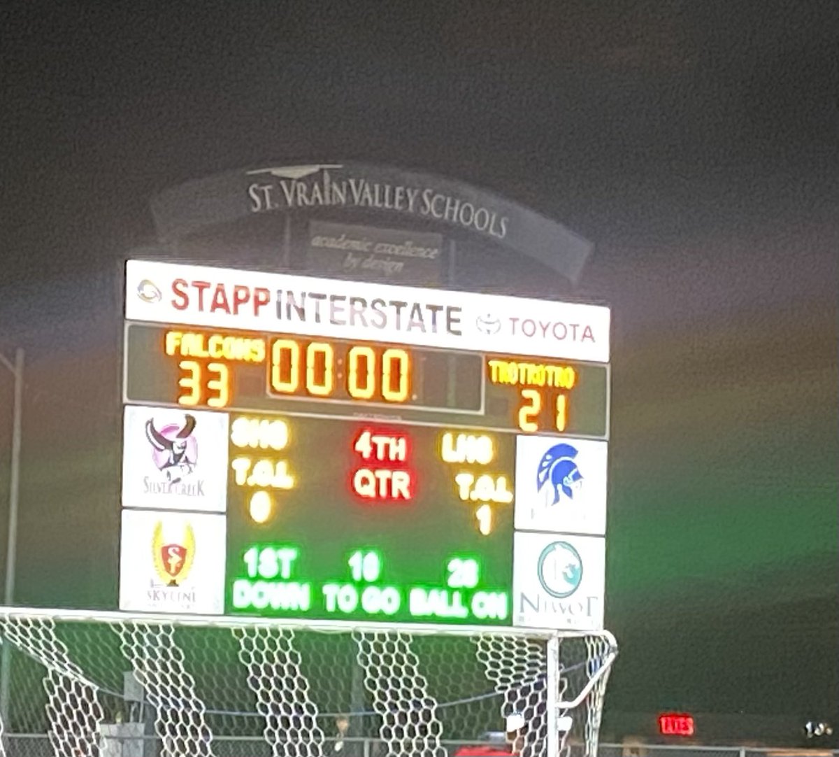 SVVSD_Ringer's tweet photo. Falcons beat Longmont 33-21! Way to go Skyline!! @SkylineFalcons @FalconAthletics @KarlaAllenbach #FalconFamily https://t.co/0aYu3FWvig
