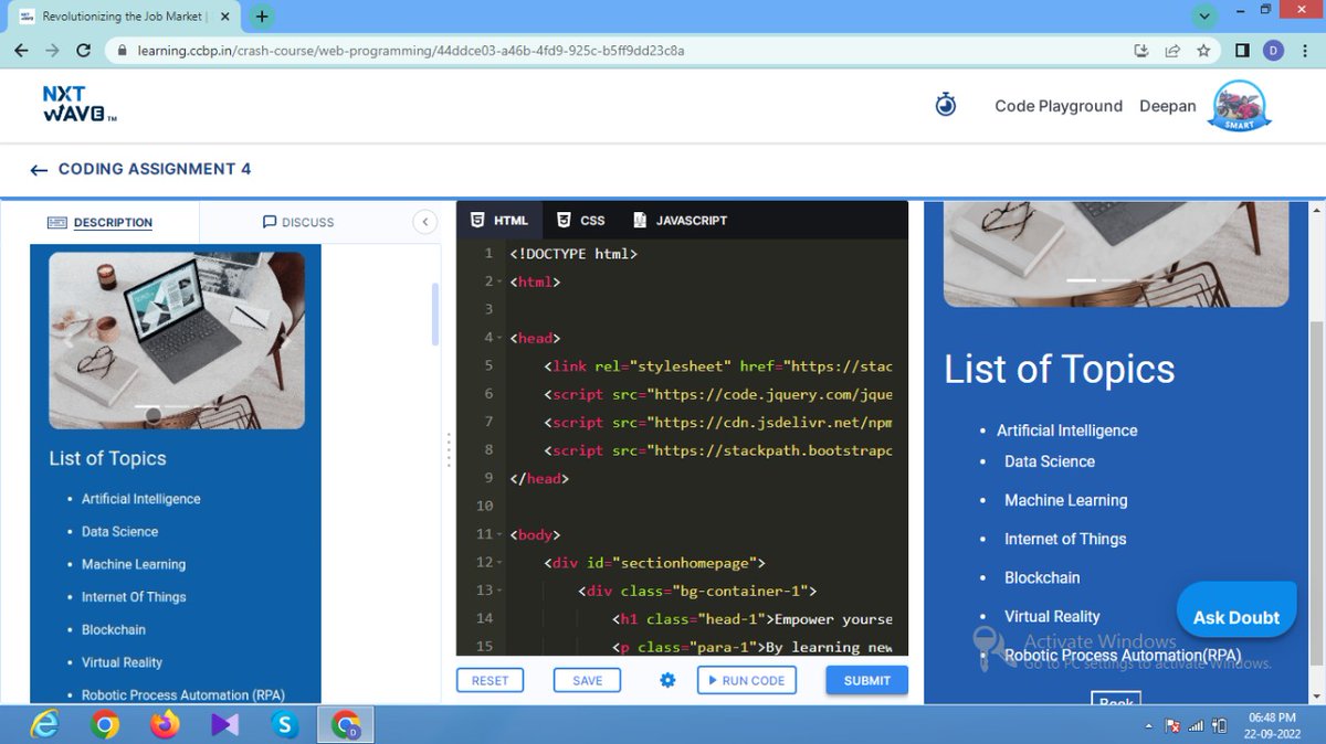 deepan41103's tweet photo. Hii Guys!!
Today I have completed my coding assignment-4 successfully.
@nxtwave_tech 
@rahulattuluri
  #coding 
 #1hourofcodechallenge
 #html #css https://t.co/EvD6kNZK7h