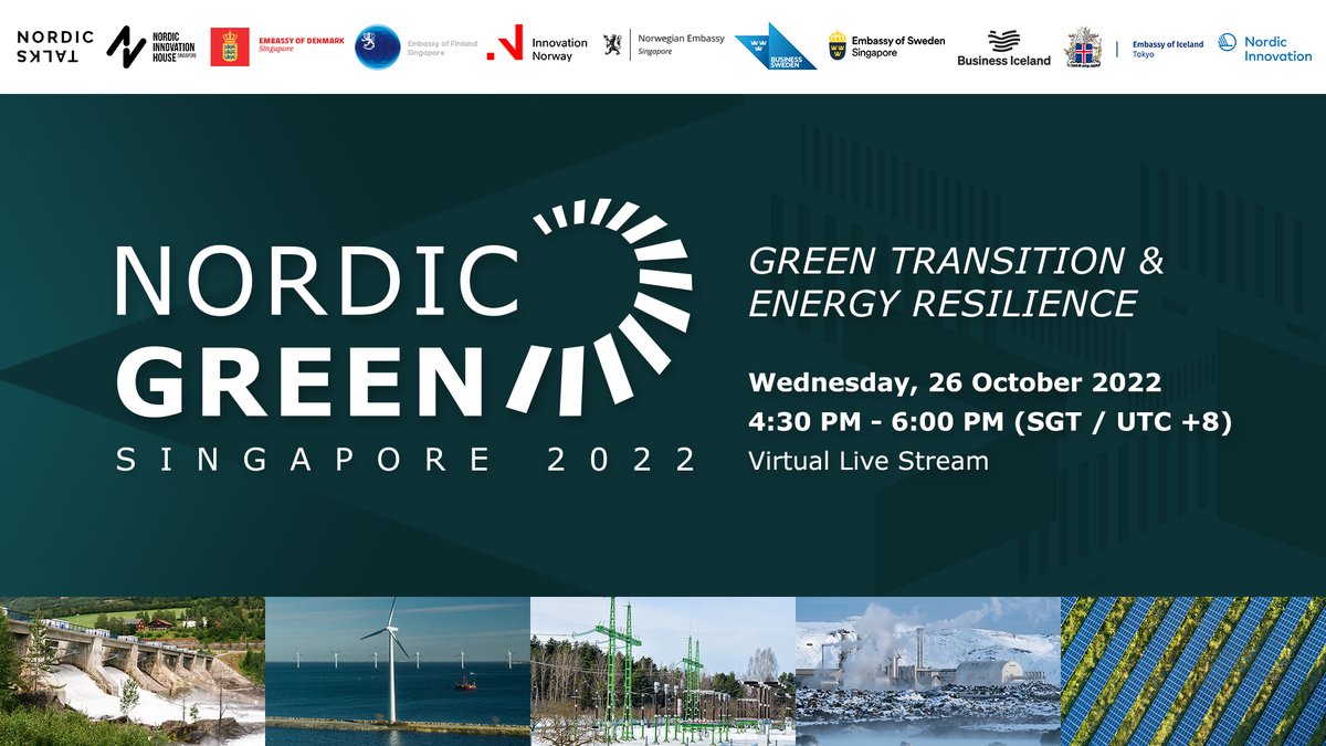 26 Oct: #NordicGreen Talk returns with ‘Green Transition and Energy Resilience’ to focus on carbon-neutral ambitions and experiences with energy transition in the Nordics and Southeast Asia region! Sign up to join the live stream: bit.ly/nordicgreen2022 #nordicmade #nordigreen