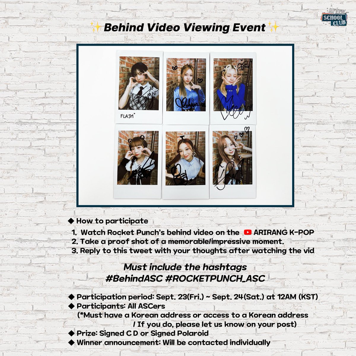 arirang_ASC's tweet photo. [Rocket Punch]
⠀
💌 Watch Rocket Punch's behind video and participate in the event below!
Rocket Punch의 비하인드를 시청하고 아래의 이벤트에 참여하세요!
⠀
🔗 LINK: https://t.co/Llc76qZIXn
⠀
#BehindASC #ROCKETPUNCH_ASC @RocketPunch https://t.co/RjKW6wYZIW