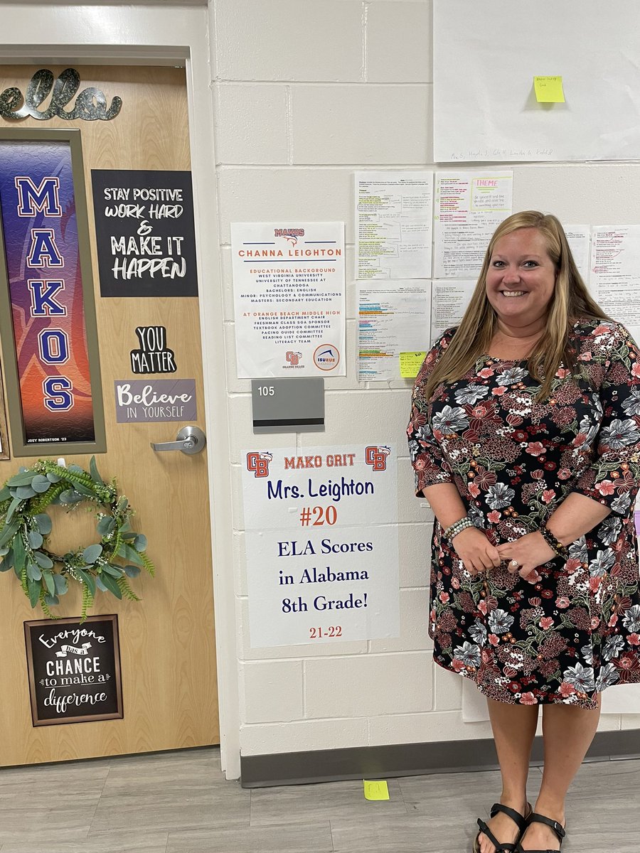 The spotlight today is on Mrs. Channa Leighton.  Mrs. Leighton’s creative approach in her classroom definitely made it happen this year, as her 8th grade students finished in the top 20 out of 437 Middle Schools in the state on the 21-22 ACAP assessment.