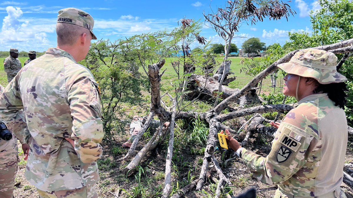 As a civilian, Linda Pascal has been a crime scene technician for the <a href="/VirginIslandsPD/">United States Virgin Islands Police Department</a> for 15 years. She brought her civilian-acquired skills with her when she enlisted in the <a href="/VIGUARD/">VI National Guard</a>, where I found her teaching fellow Soldiers at a mock crime scene. (1/3)