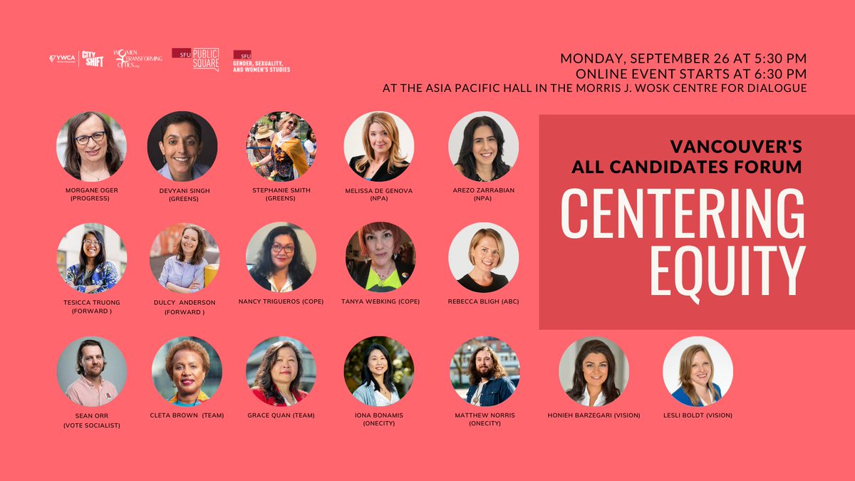 womentcities's tweet photo. Only a few days left to register for Centering Equity our All Candidates Forum. You don't want to miss it. Register here: https://t.co/75sVVSqvJz #VanPoli #Elxn22 #MunicipalElections https://t.co/xol4NRF6YA