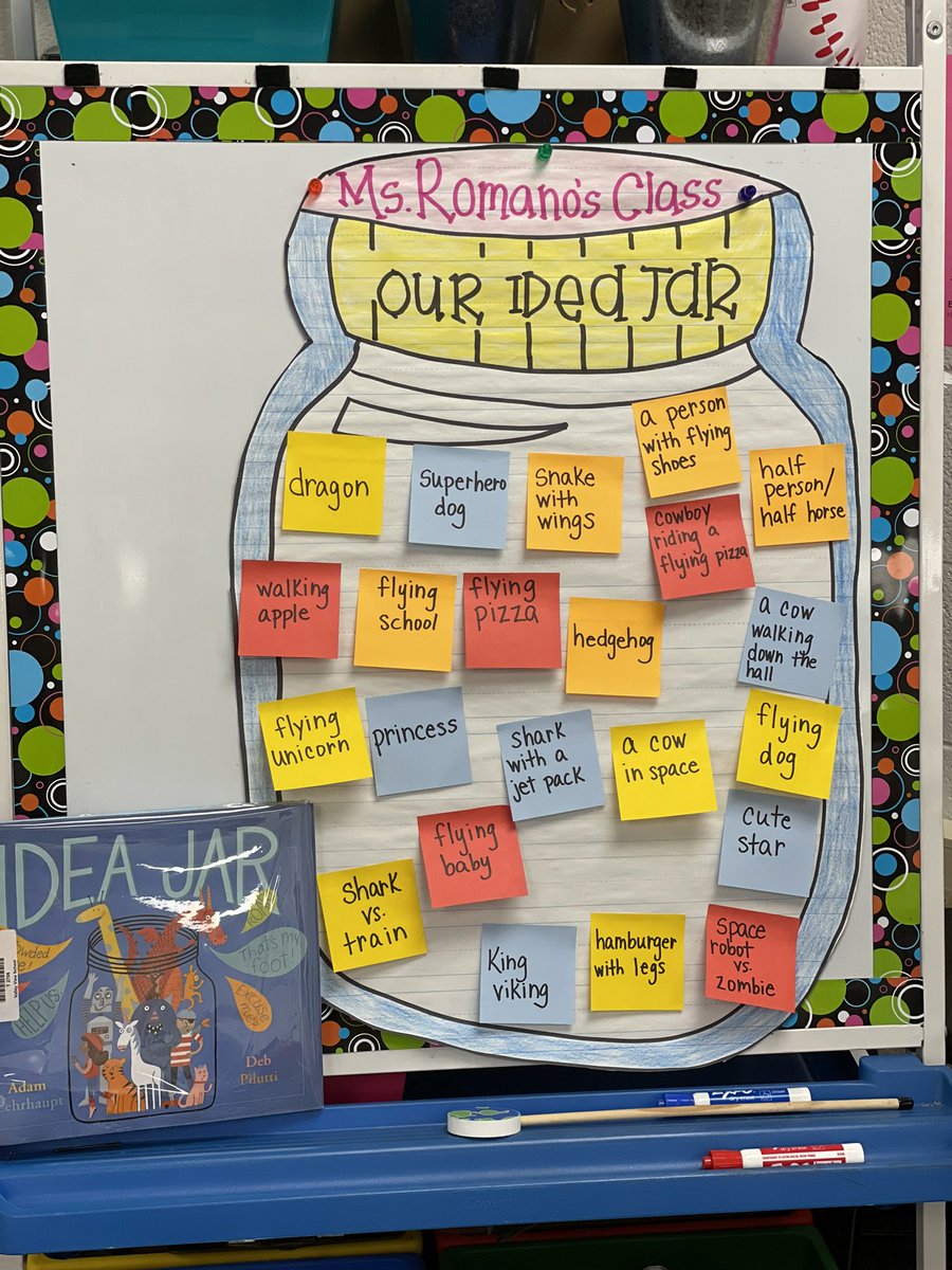 marnellandrea29's tweet photo. We read the book Idea Jar &amp; then came up with some ideas to add to our idea jar.  They are so excited to get writing! This was a fun activity that I learned about at the triconference. Thanks to @ktsollors for ordering the book! @VV_Voyagers #fabulousfirsties #triconference22 https://t.co/gJdcwSjKQd