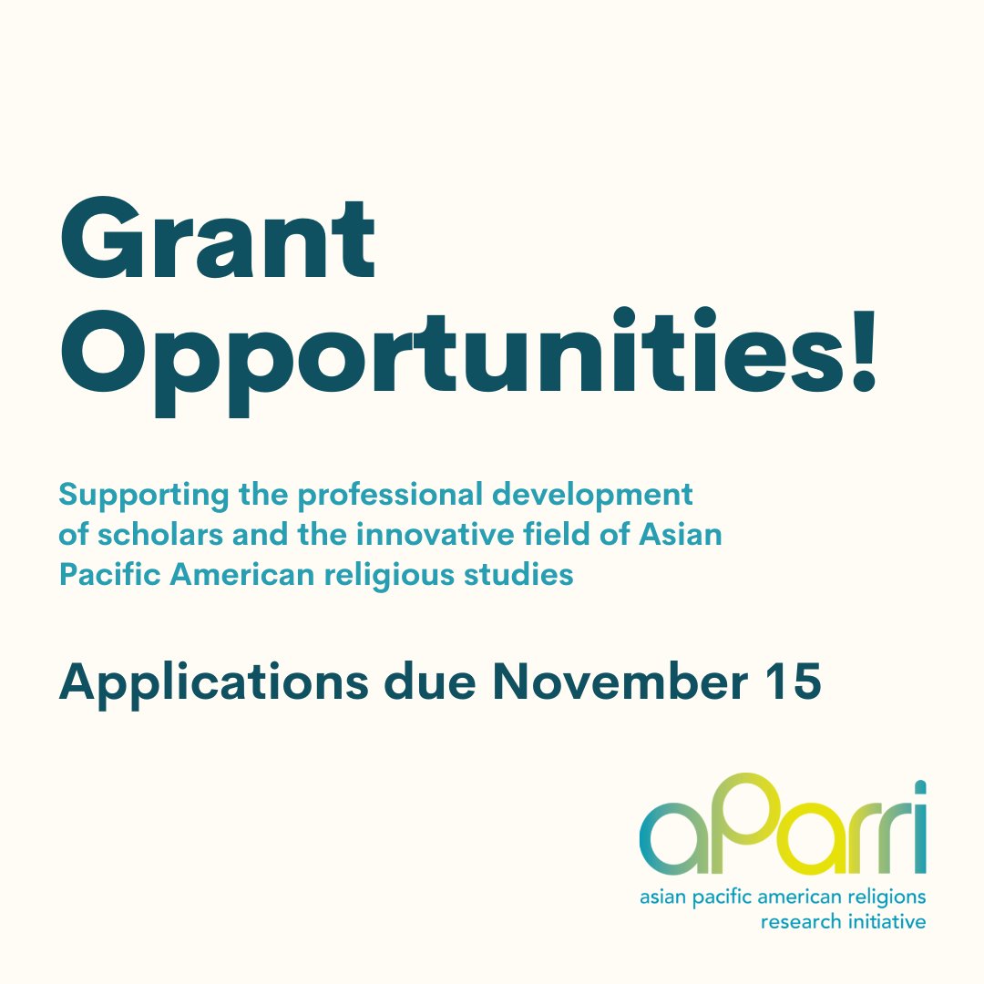 GRANT OPPORTUNITY: Now accepting grant applications for projects on Asian Pacific American religions. Up to $30,000 in funding for research &amp; $7,000 for working groups. Applications are due November 15!

More info below:
aparri.org/grants-and-fel…
aparri.org/grants-and-fel…