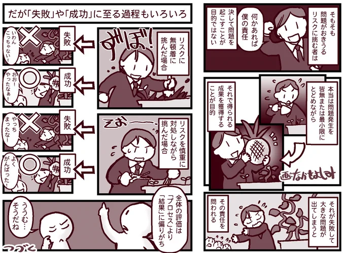 「多少の問題が起きても俺が責任をとる!」という大人はどこに行った?…を考える漫画パート5。

「結果が重視されがちな世の中」
まだ、つづきます。
#漫画が読めるハッシュタグ  #社会問題 #責任論 