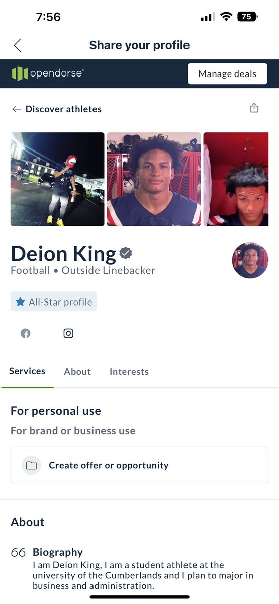 I am fully excited to announce that I have made a profile on <a href="/opendorse/">Opendorse</a>. I am open to work with any brands and I am a student athlete. Check out my profile by following this link opndr.se/deion-king