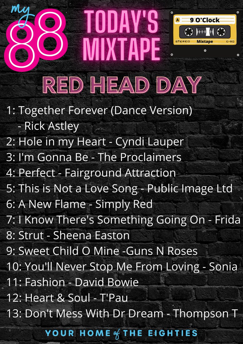 Here's the playlist for today's #9OClockMixTape and songs for #RedHeadDay. Which song is your favourite?