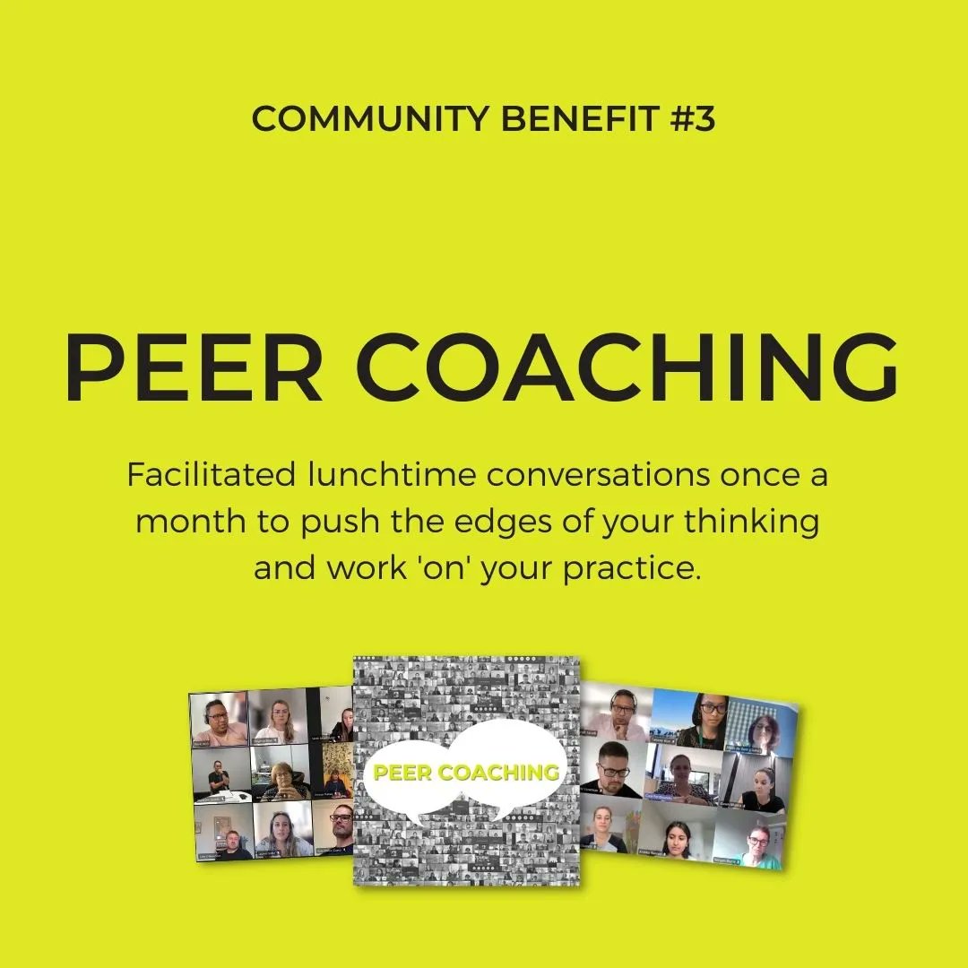 🌟 Community Benefit #3 - Peer Coaching 🌟 
Facilitated lunchtime conversations once a month to push the edges of your thinking and work 'on' your practice.

buff.ly/3P9hkzo
