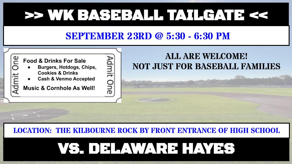 Kwolvesbaseball's tweet photo. Kilbourne Kommunity Tailgate for Homecoming is on! See everyone at The Rock to hang out before the game. Food & drinks available for purchase💵, and everyone enjoy yard games & music.🎶
@WKHS_Krazies @WKHSWolves @McCordMiddle @PerryMSWolves
#itsworthit
#KFR
#GTNO
#HuntEatRepeat https://t.co/5DXxby9m0n