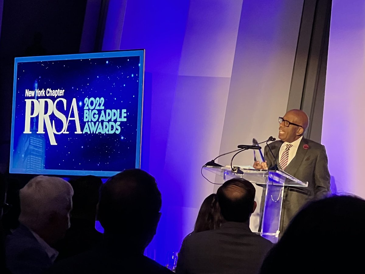 Congratulations <a href="/alroker/">Al Roker</a> on your inaugural award. You’ve set the bar high for generations of newsmakers and storytellers. <a href="/prsany/">PRSA-NY</a> #BigAppleAwards