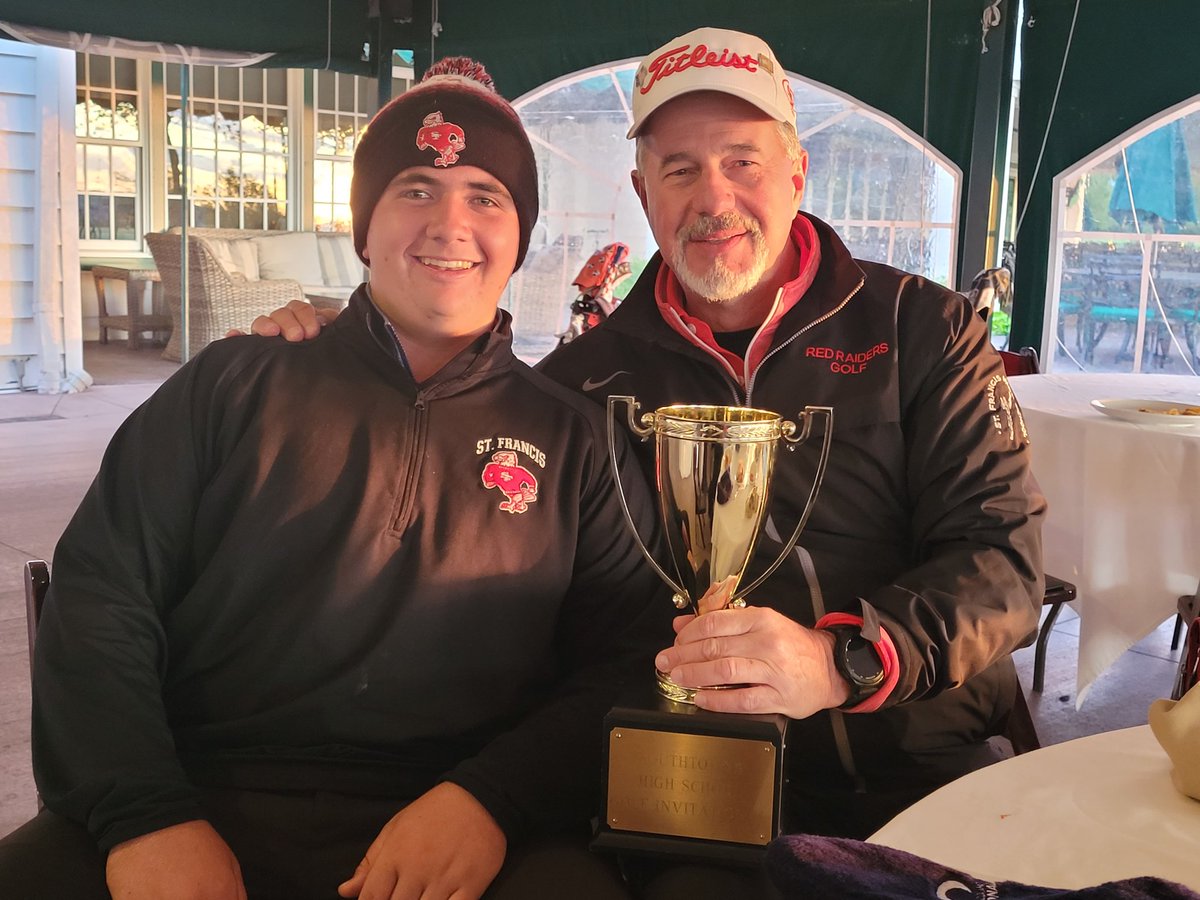SFRedRaiderGolf's tweet photo. Congrats to the Red Raiders Jack T, Owen R, Nick P, Braiden T, Dylan Z, and Griff E, on bringing home the Southtowns Cup with a victory over Orchard Park.  The space on Coaches mantle has been filled for at least 12 months! https://t.co/8bZth8hilp