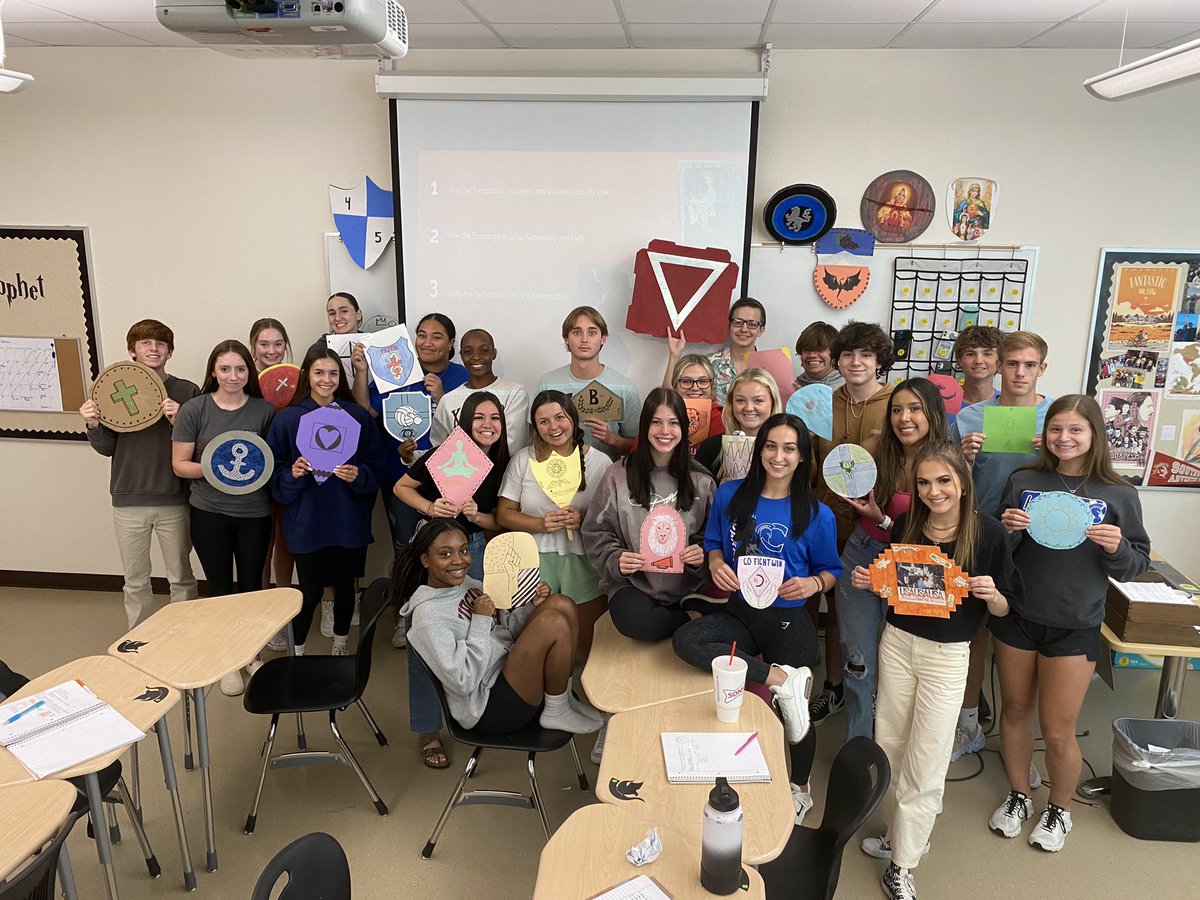 CCruzEnglish's tweet photo. Finishing medieval literature in our British Lit class with the big question for my little Gawains: what does your shield say about you? Proud of their work! https://t.co/QiIuOxHVzJ