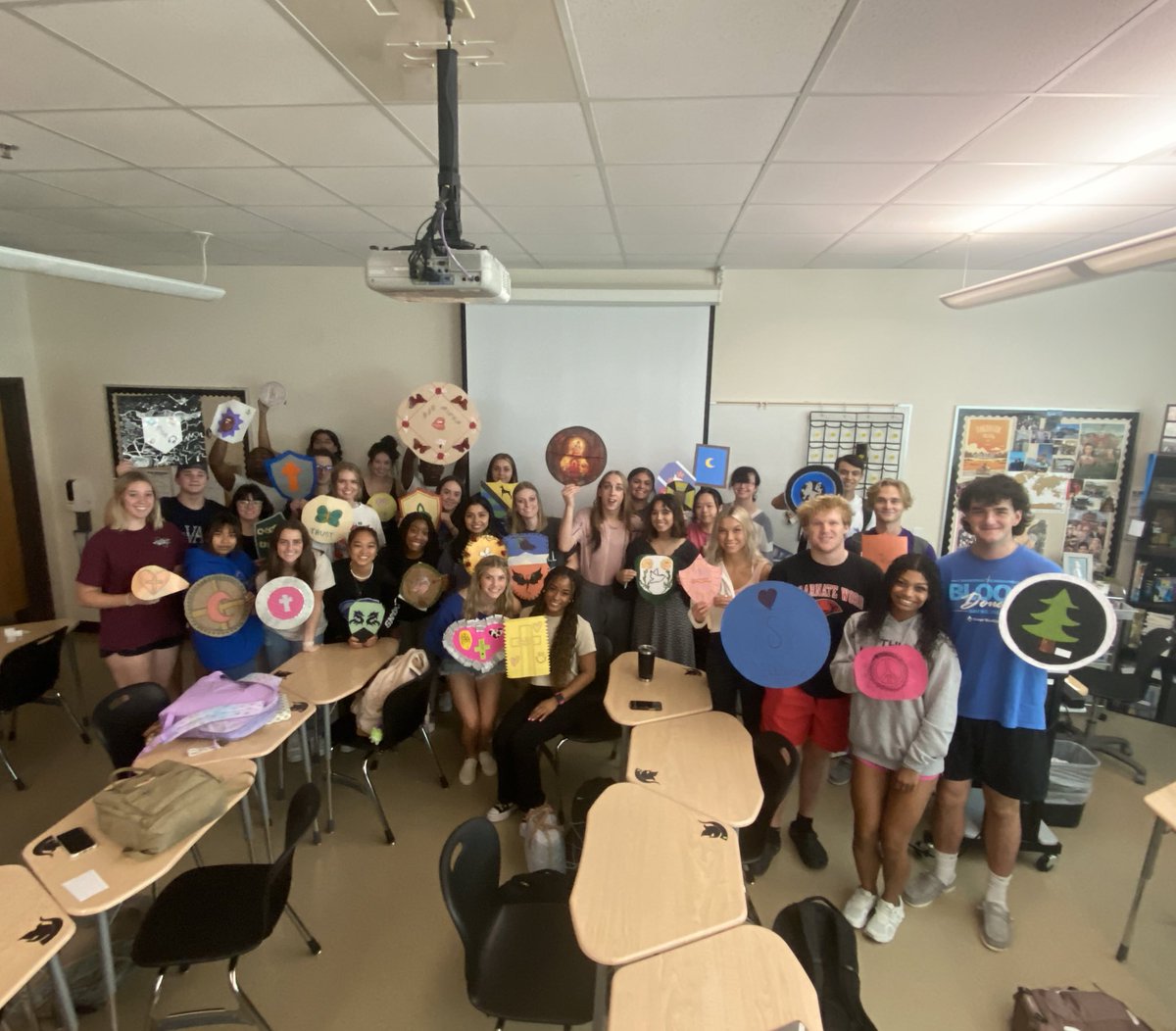 CCruzEnglish's tweet photo. Finishing medieval literature in our British Lit class with the big question for my little Gawains: what does your shield say about you? Proud of their work! https://t.co/QiIuOxHVzJ