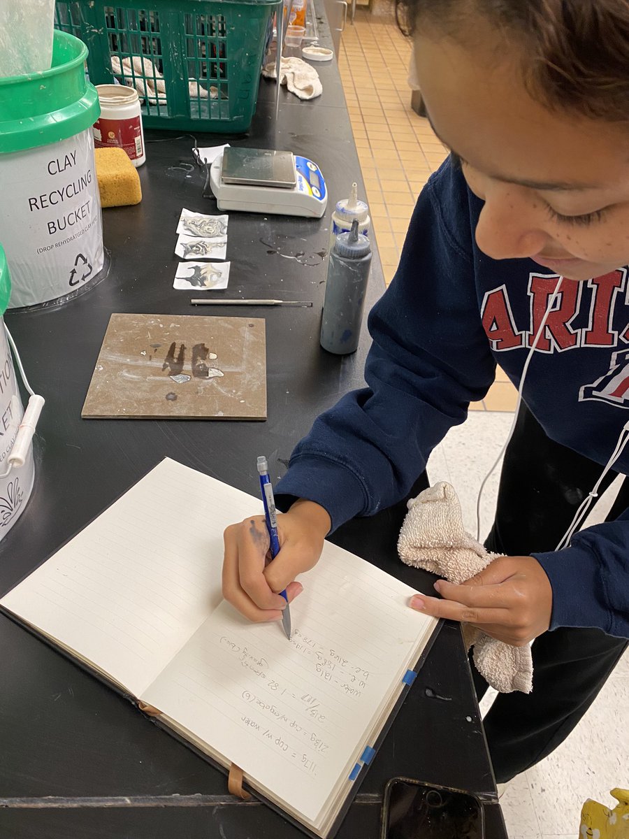 ddhanisch's tweet photo. Check out this experiment with the specific gravity of black and white slip to create just the right fluidity for marbling! @OPS_Burke #pottery5 #science #madebyMaya #pottery #marbling #coloredslip #slipdecoration #independentlearner #create #engage #studiohabitsofmind https://t.co/SklbrwYHso