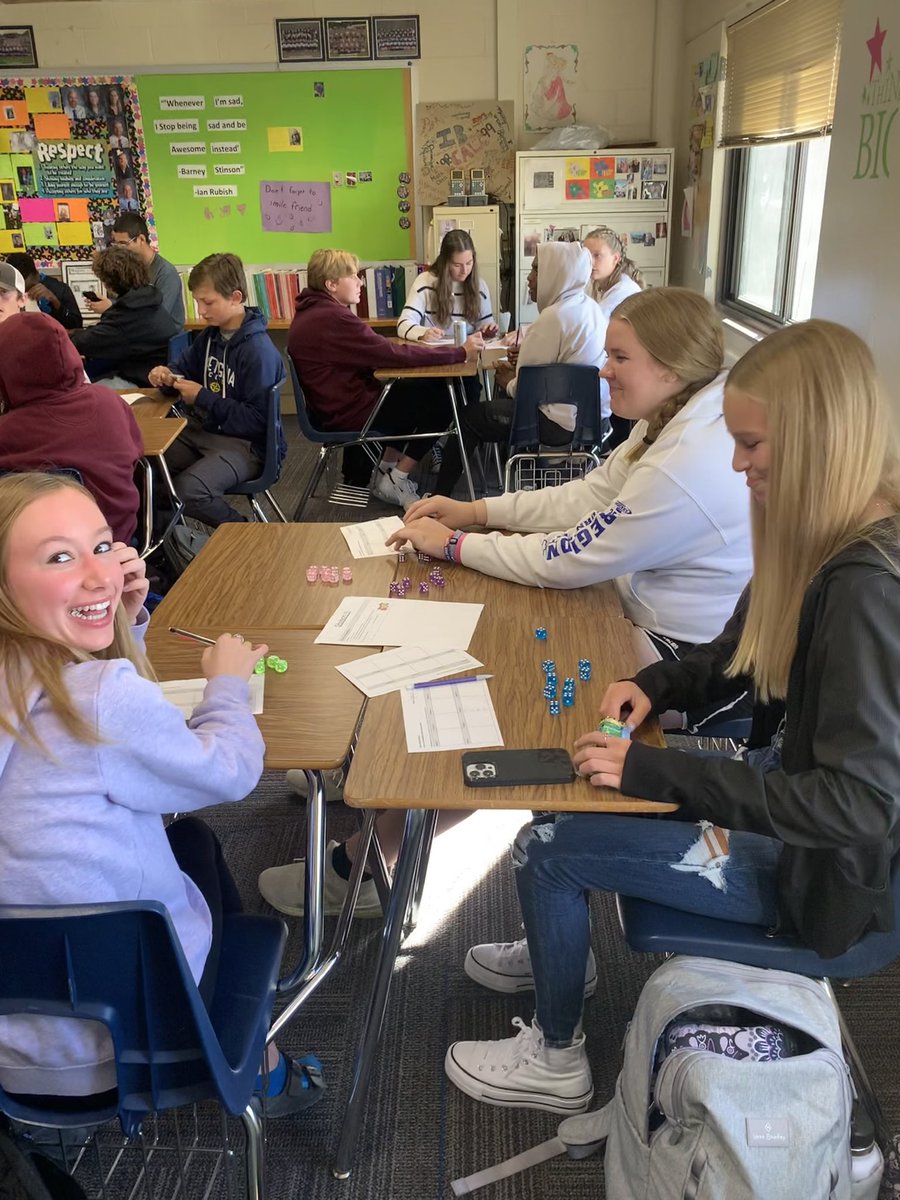 mara_lynn3's tweet photo. Station day to discover probabilities in Intermediate Algebra today! We had a few intense rounds of Tenzie 🎲🤪 #owatonnaproud #iteachmath @ohsoffice https://t.co/F7Bd9eorWl