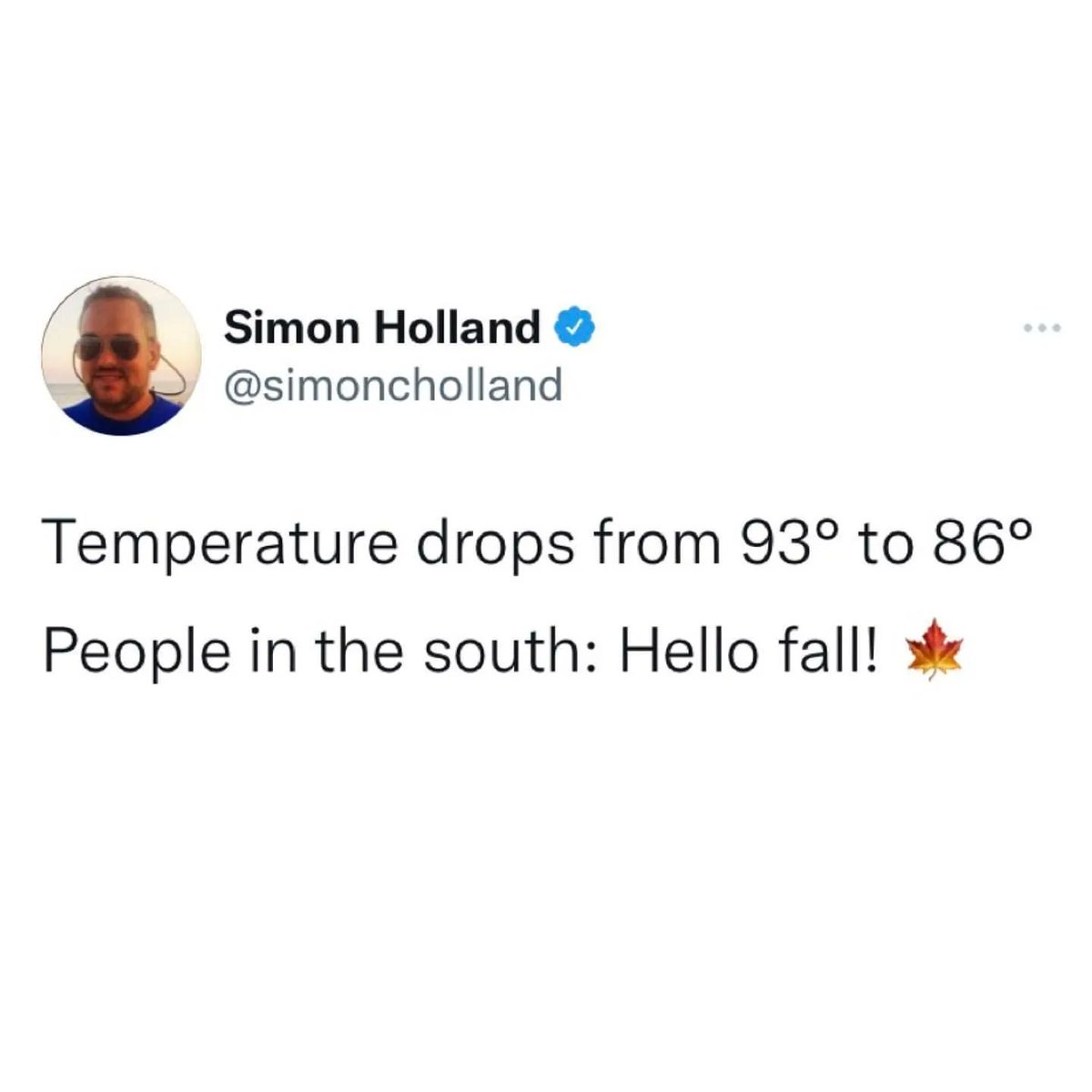 JenniferCwrites's tweet photo. Yes! Fall weather - anything below 85 degrees!! #funny #fallinthesouth #amwriting https://t.co/DzYVlYYD2L