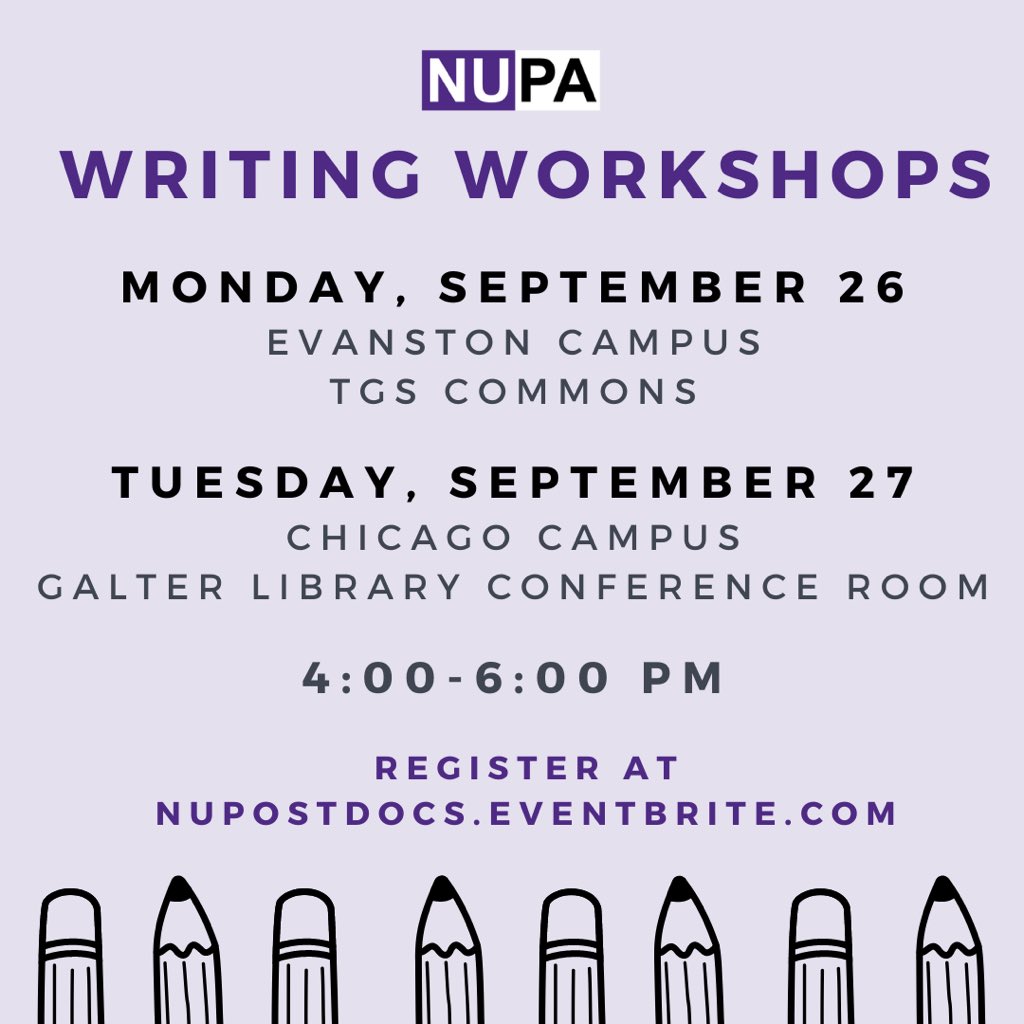 NUPostdocs's tweet photo. Are you in the trenches of writing? Need feedback on a grant application or manuscript?

Join NUPA’s Fall Peer Writing Hour! We are hosting hours on BOTH campus. The dates and registration links are in the thread below. 🧵 https://t.co/x8c7i38fki