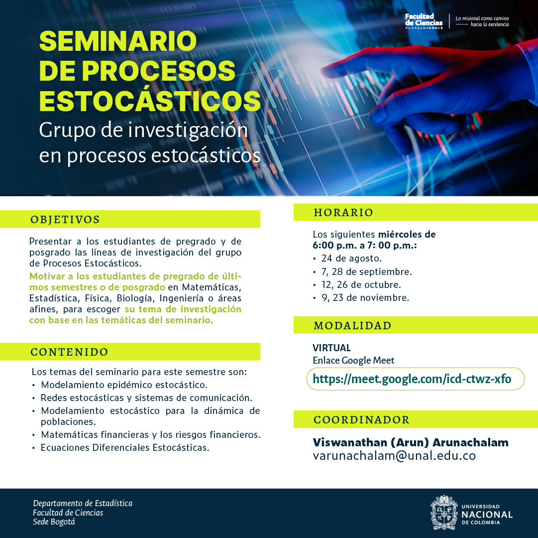 EstadisticaUN's tweet photo. Si eres estudiante de #Matemáticas, #Estadística, #Física, #Biología, #Ingeniería o áreas afines, conéctate y conoce más detalles de las posibilidades de investigación en ésta área de la ciencia 🧐

🔗 Conéctate a través de Meet en https://t.co/XXL2ZderPx https://t.co/O9mcu0h1aa