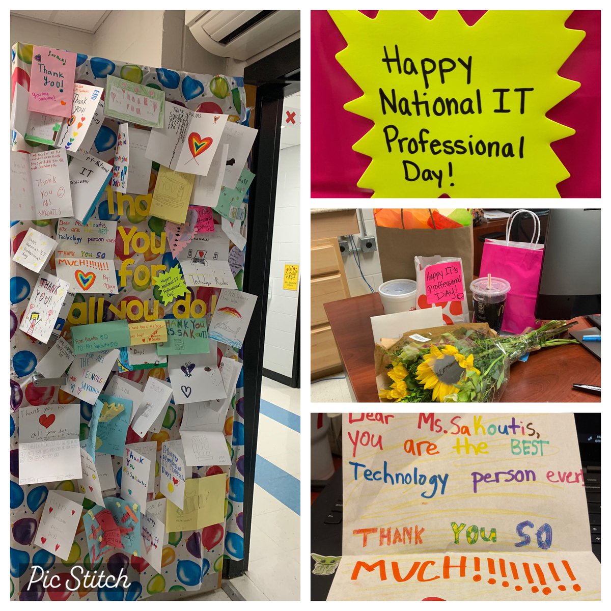 BethSako's tweet photo. It was National IT appreciation day! My Dolvin family showed me how much they appreciate me! I was blown away! Thank you Students, Teachers and PTA. #DolvINcredible @DolvinES https://t.co/nois7RGzRE