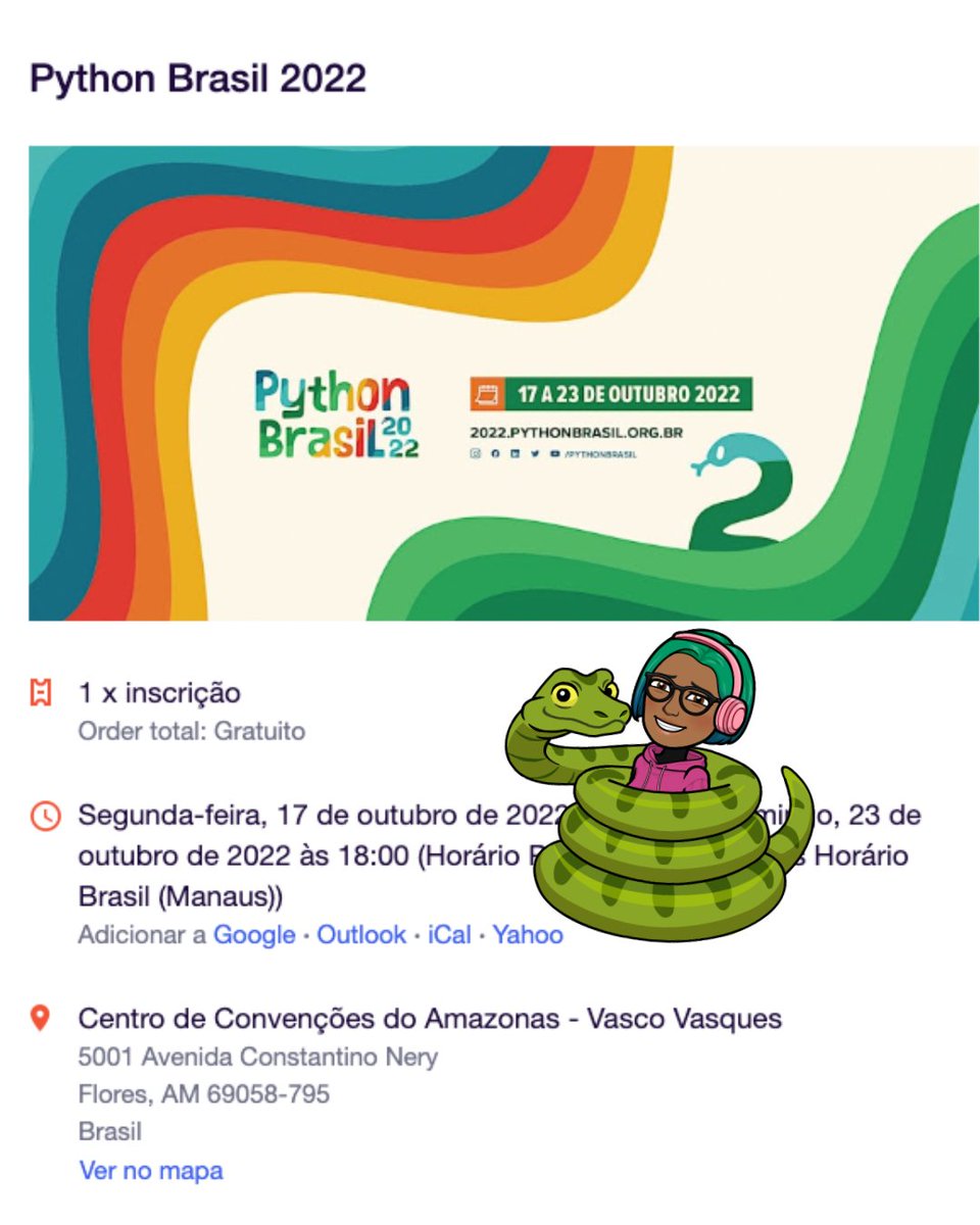 dennyperez18's tweet photo. ¡Ya tengo mi boleto para @pythonbrasil 2022!🥳🇧🇷🐍

Si no puedes asistir de manera presencial, puedes inscribirte de manera gratuita a la transmisión en vivo de todas las charlas.

🗓️17 - 23 Oct.
💻Presencial y En línea
🎟️Inscríbete:👇
https://t.co/xwVo2Naqpx

#Pythonbrasil2022🐍 https://t.co/7ngIrShczW