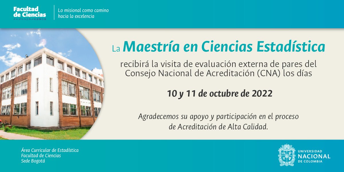 EstadisticaUN's tweet photo. Se acerca el proceso para la renovación de la #acreditación de nuestra Maestría en #Estadística y nuestros estudiantes, egresados y docentes son fundamentales en este proceso.  
¡Contamos con sus aportes y participación! https://t.co/M6Kx7lUyrj