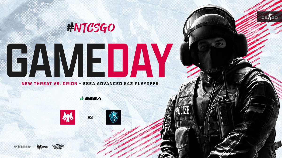 [#NTCSGO] @ESEA Advanced Playoffs vs. @OrionGG! We battle it out to keep our season alive! ⏱️ 10 ET 🎙️ @ynoTFPS | @LCABroadcasting 📺 Twitch.tv/New_Threat
