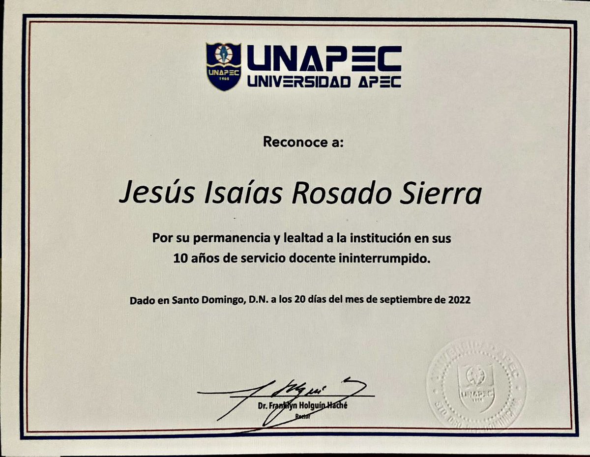 Jesús Rosado Sierra (@jesusrsierra) on Twitter photo Agradezco a la <a href="/UNAPEC/">Universidad APEC</a> por el reconocimiento a la trayectoria docente, que me ha permitido, tener el privilegio de participar en los procesos de formación académica de cientos de jóvenes. Agradezco a la <a href="/UNAPEC/">Universidad APEC</a> por el reconocimiento a la trayectoria docente, que me ha permitido, tener el privilegio de participar en los procesos de formación académica de cientos de jóvenes.