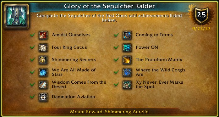 I just earned the [Glory of the Sepulcher Raider] Achievement! #Warcraft