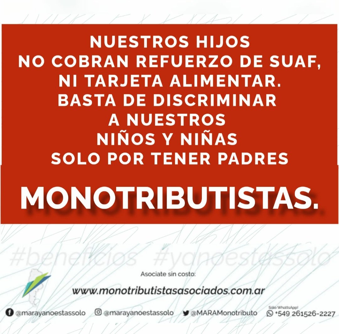 CamilaMorayanet's tweet photo. @MARAMonotributo @SergioMassa Les pedimos que vean nuestro vídeo, somos monotributistas de todo el pais, pidiendo se se replanteen para donde reparten la torta, estamos trabajando para darles un buen ejemplo a nuestros hijos, queremos seguir estando en reglas, pagando al fisco pero necesitamos de su apoyo. https://t.co/G9eC3qfcAo