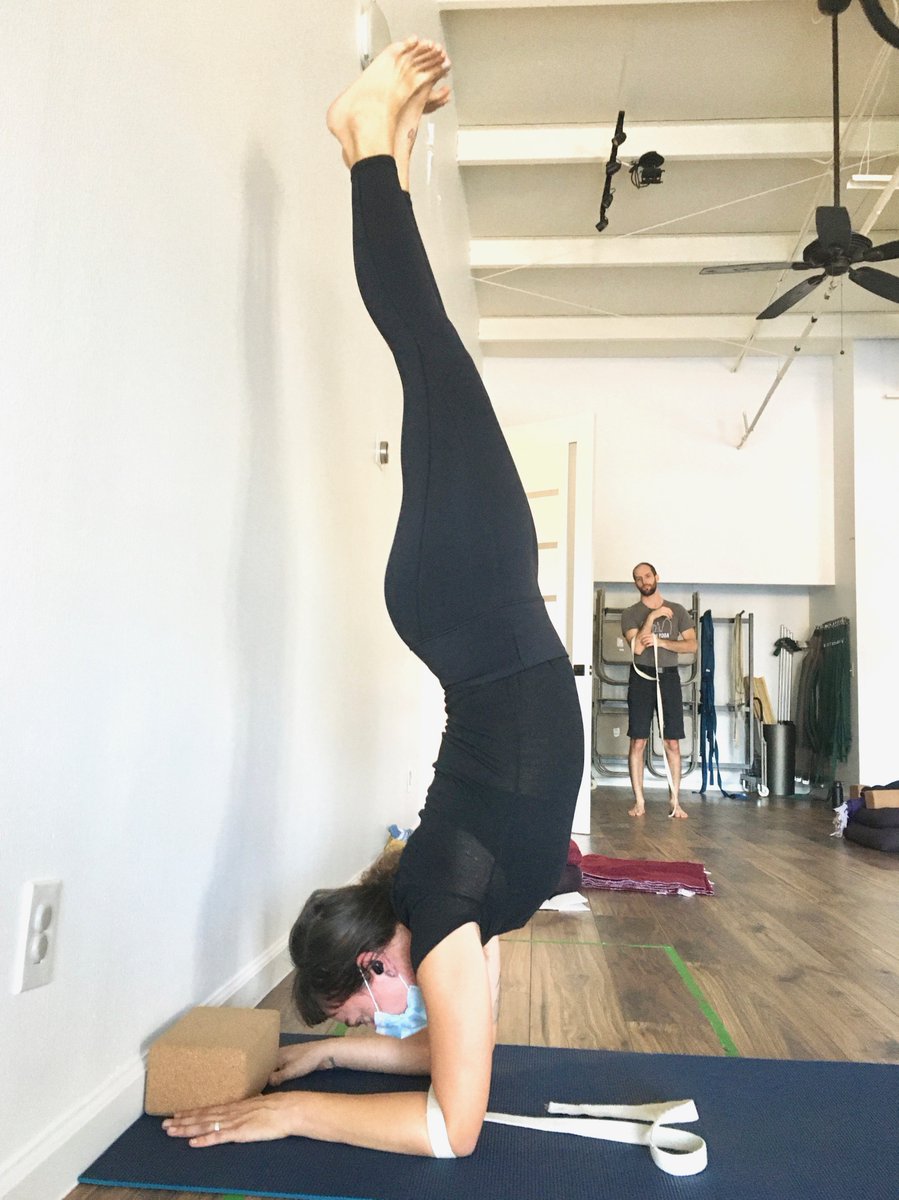 Bask in the balance of today's equinox. Find your center and balance your self. In Pincha Mayurasana, press the inner wrists; open the armpits; lift the buttocks to the ceiling, lift the inner thighs and inner ankles. Lift your legs enough to feel the lightness come. #IyengarYoga