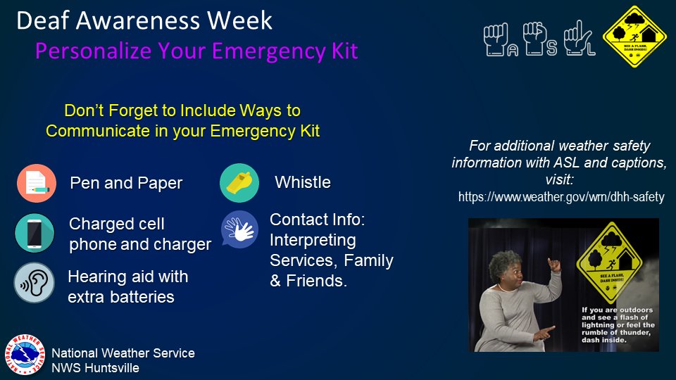 Every individual can take important steps to prepare for weather emergencies. An emergency communication plan is critical for everyone. Do you have a plan or a kit? Video w/ #ASL: youtu.be/ZLLMDOScE4g #DeafAwarenessWeek #IWDeaf