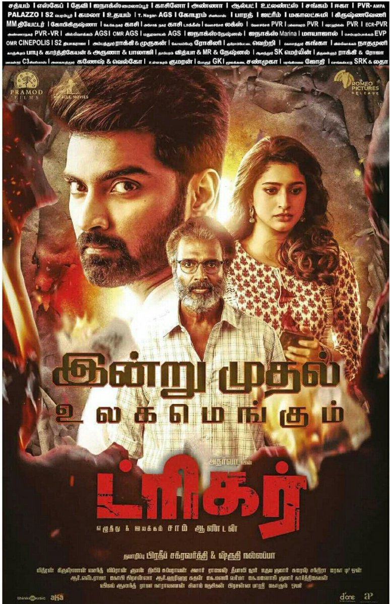 KollywoodCinima's tweet photo. @Atharvaamurali's #Trigger Releasing Worldwide Today. Watch only in Theaters
#TriggerFromToday #TriggerFDFS
Best wishes to @ANTONfilmmaker @actortanya @pramodfilmsnew @miraclemoviesin #KollywoodCinima @DesiboboPrateek @ShrutiNallappa @mynameisraahul for Grand Success https://t.co/EOCACWX4ou
