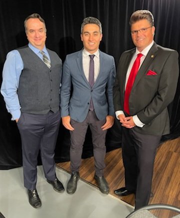 Just a few guys in suits talking politics between debates. Tune in at 830pm to hear from candidates in Ward 14 on @cable14 or online at cable14.com. @GrantRants and @JGaidolaCHCH #OurHamiltonOurVote @CHCHNews @TheSpec
