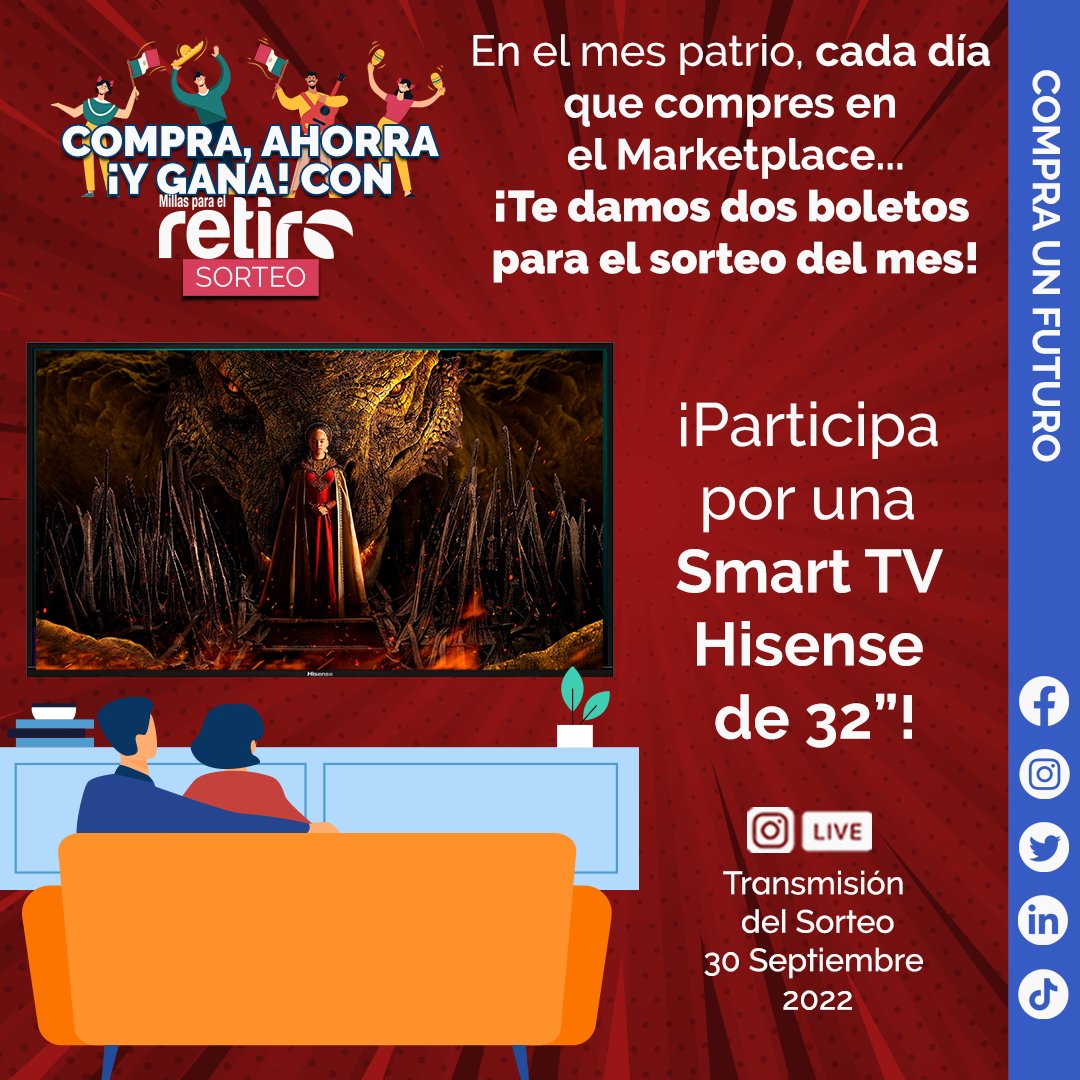 millas_retiro's tweet photo. 👉¿Ya Participas en el #sorteomensual ?
Por cada día que aportes, recibes un boleto para participar... y como bonus, cada día que compres en el Marketplace ¡Te damos dos boletos para el sorteo del mes!
Participa por una #SmartTVHisense de 32 pulgadas... ¡Y mucho más! 🍀🙌 https://t.co/8imXGuCRdJ