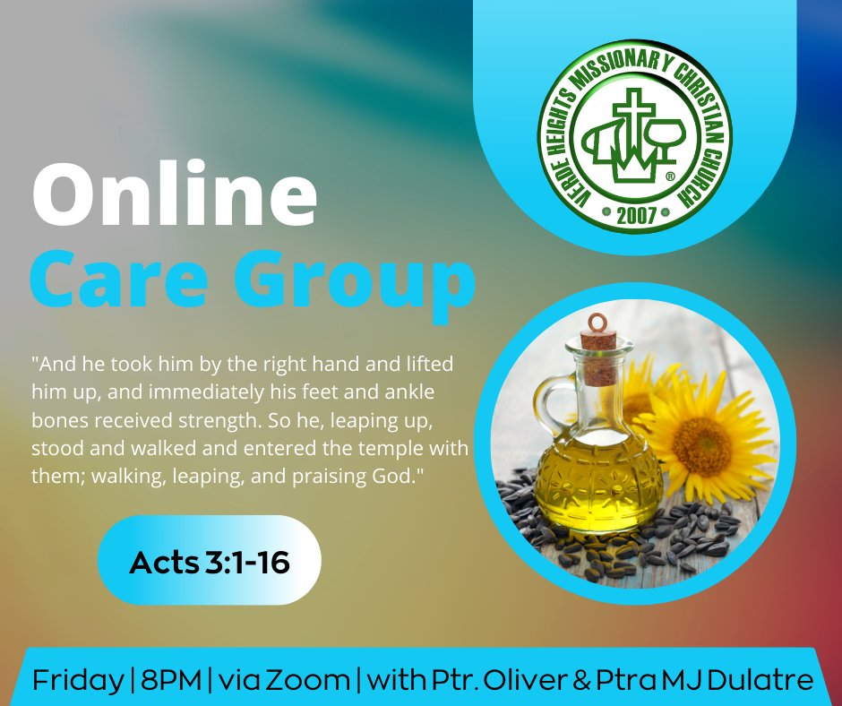 MchVerde's tweet photo. Join us on Friday at 8pm via Zoom as we discuss the story of the lame man that was healed.
Follow us on social:
Facebook @vhmcc
Instagram @vhmcc082007
Tweeter @McHVerde
Pinterest @vhmcc2007
#vhmcc #trustGod #trust #faith #strength #praisingGod #onlinecaregroup #vhmvvcaregroup https://t.co/Wq2hv8qq4M