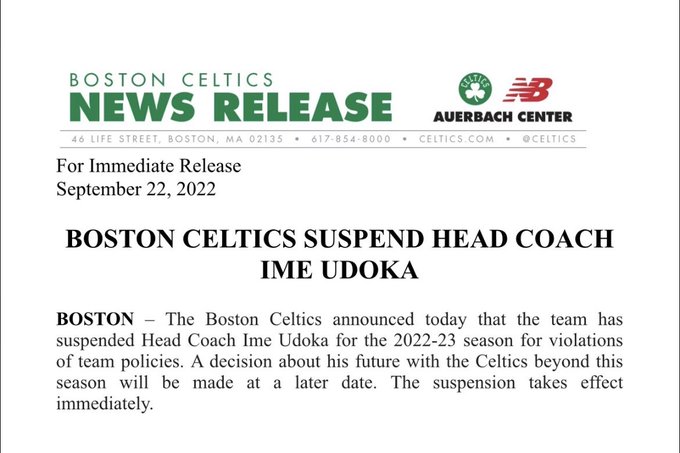 Amid cheating scandal, Boston Celtics suspend coach Ime Udoka for the  entire season | Marca