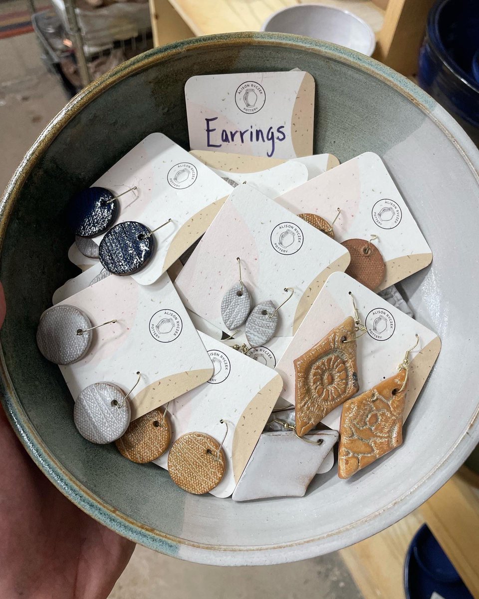 Coming soon to my Etsy shop: earrings! They were a big hit at the recent fair. #potteryearrings #potteryjewelry