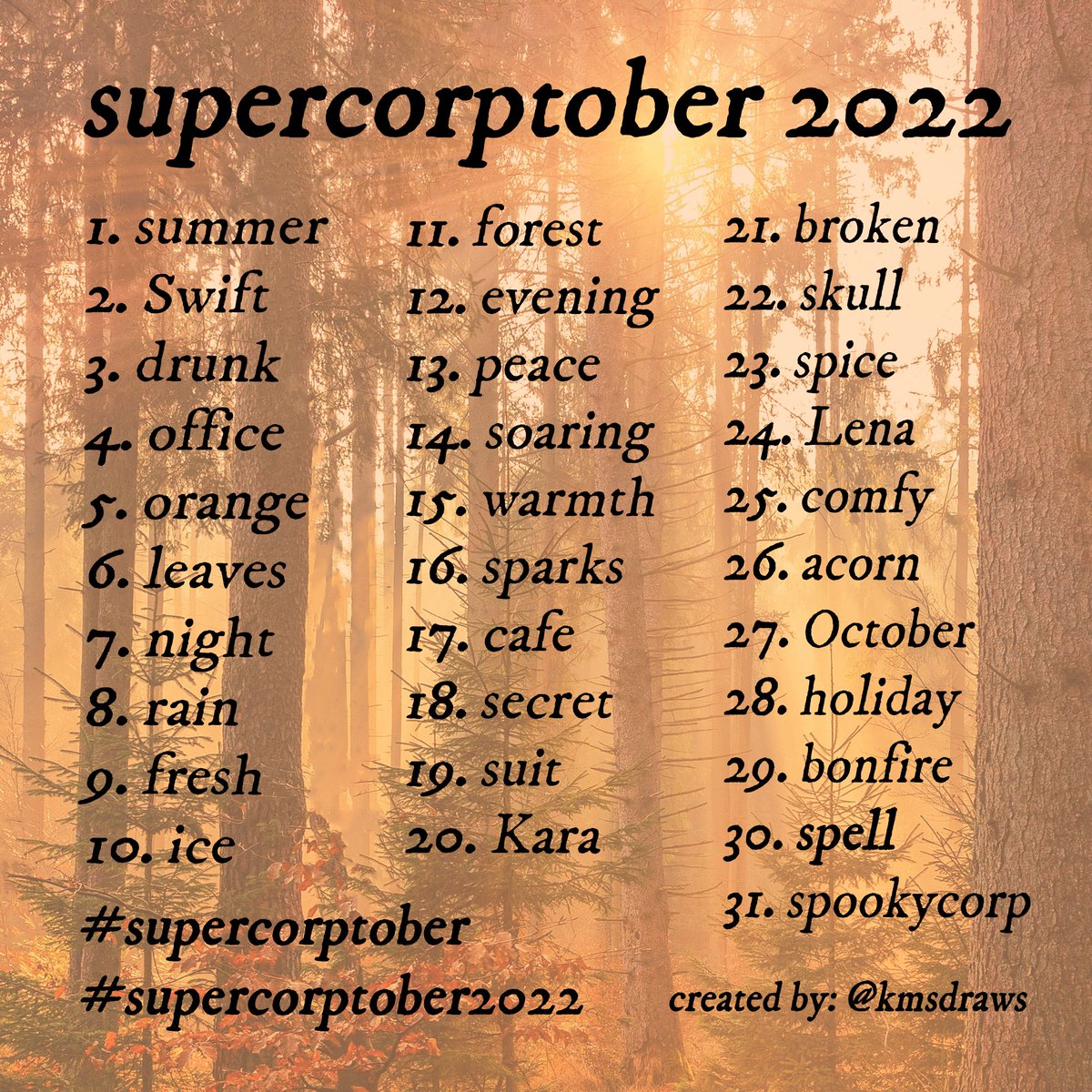 kmsdraws's tweet photo. ❤💙 SUPERCORPTOBER IS BACK FOR 2022! ❤💙

It's that time of the year again to celebrate everything Supercorp. Use the prompts below to write/draw/create whatever springs to mind for that day and share it using the hashtags below.

Have fun! 

#supercorptober
#supercorptober2022 https://t.co/1tKckSEPqt