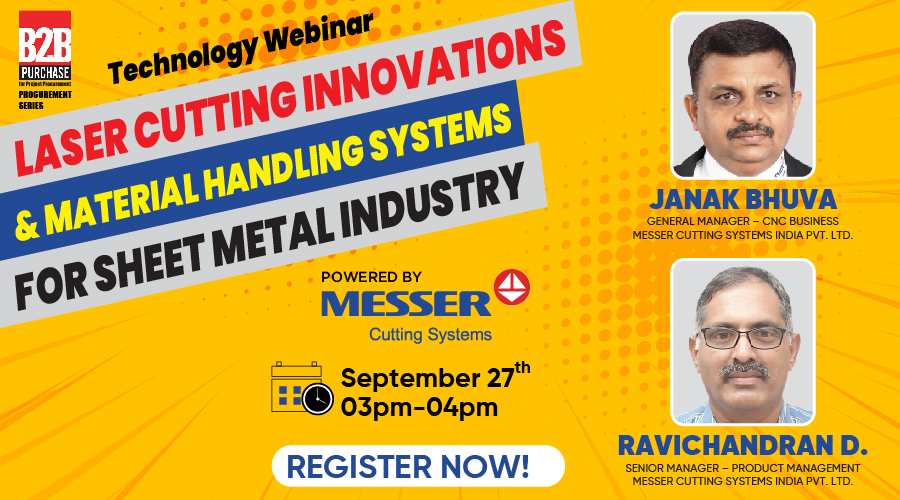 b2bpurchase's tweet photo. #B2BPurchase Magazine is organising a technology webinar on "#Laser_Cutting #Innovations & #Material_Handling Systems for the #Sheet_Metal Industry", Powered by @MesserCutting Systems #India Pvt. Ltd. on 27 Sept 22 @3 PM. Register now
https://t.co/8OTjCBbjZY
#ProcurementSeries https://t.co/VbdwVasyaW