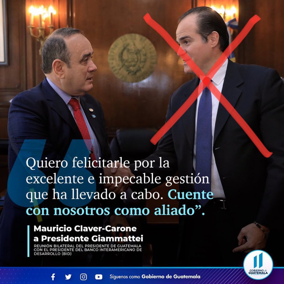 ManfredoGuate's tweet photo. Entre iguales se felicitan. Vaya clavo el presidente del BID que felicito a Giammatei por su “excelente gestión ” hoy fue destituido por la Junta Directiva del (BID) de forma unánime, por incurrir en conductas inapropiadas. No cabe duda que cada oveja encuentra su pareja. 🐑 https://t.co/aAum5y8CJE