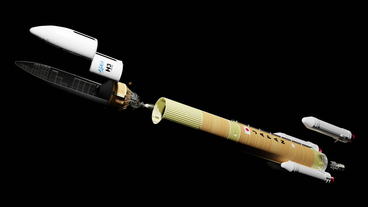 Rocket0314's tweet photo. More H3!
An exploded view of H3-24L and the render of an inaugural flight configuration, H3-22S, on the pad.

I was going to try making an animation, but at this moment, it's too heavy for my PC to handle. So for now, I'll take my hand off of this project... https://t.co/zvu45ycxTN
