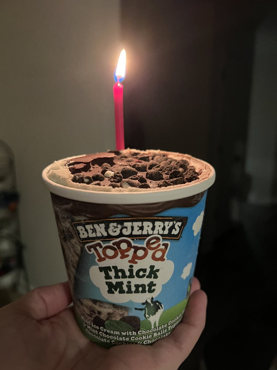 My daughter chose <a href="/benandjerrys/">Ben & Jerry's</a> Topped Thick Mint ice cream instead of a cake to celebrate her 11th birthday tonight. Thankfully she picked some up for the rest of the family as well, because she liked this one too much to share!